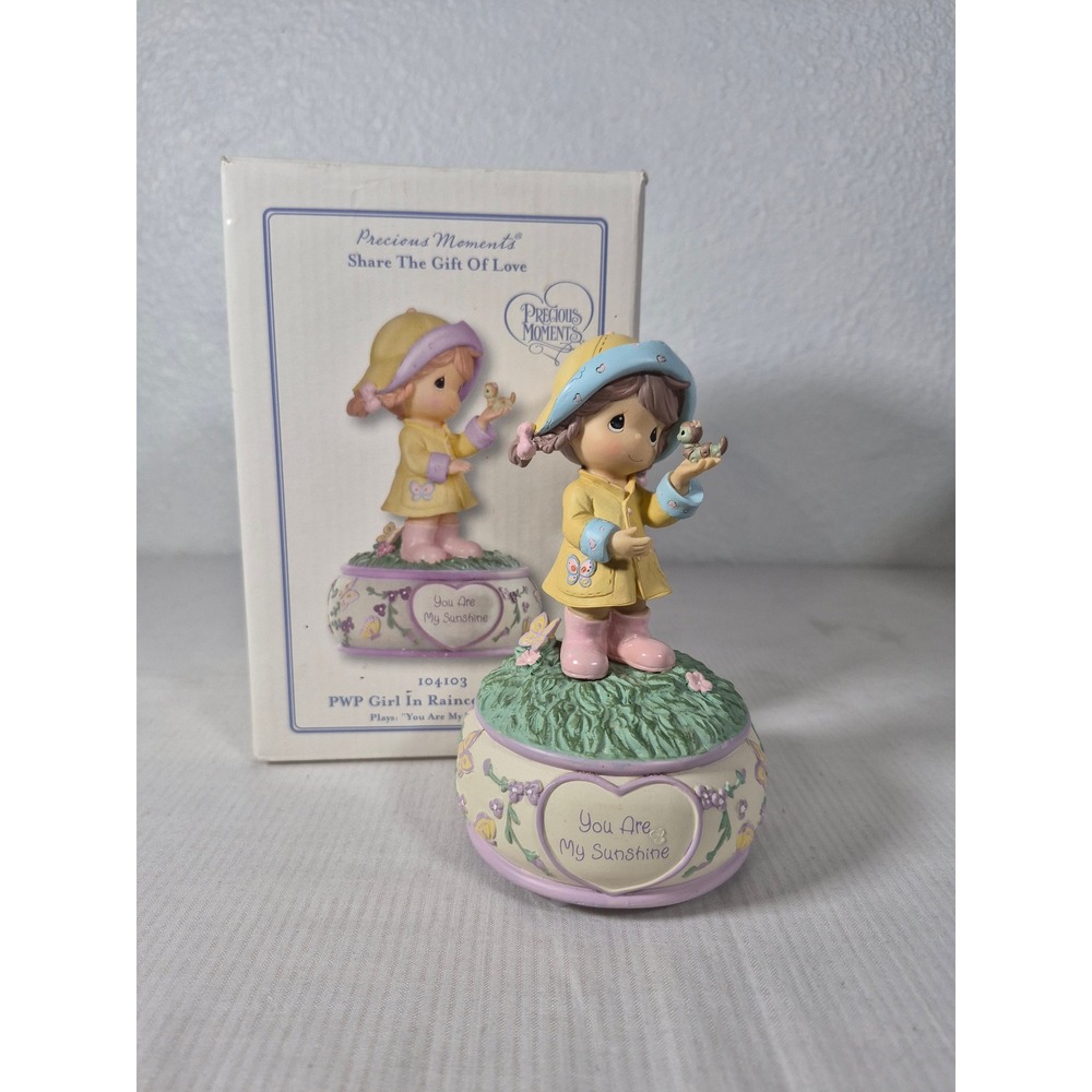 Precious Moments Girl In Raincoat Music Box "You Are My Sunshine" Figurine